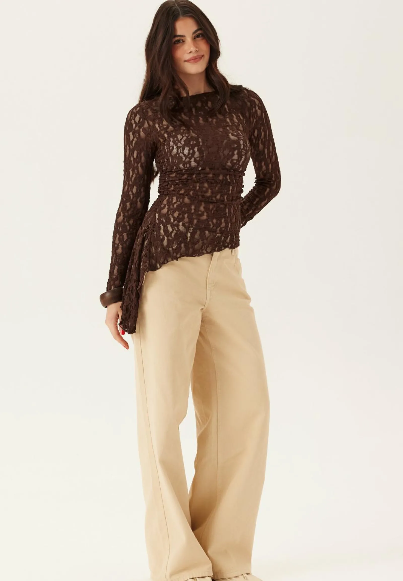 BUBBLEROOM Pitkähihaiset Topit|Pitsitopit*Asymmetric Lace Top
