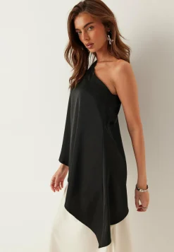 BUBBLEROOM Juhlasetit|Yksiväriset Puserot Ja Paidat*Asymmetric Satin Blouse