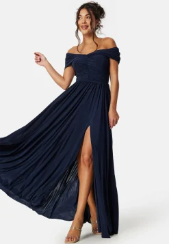 Goddiva Morsiusneitomekot|Trikoomekot*Bardot Rouched Maxi Split Dress