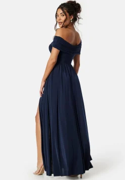 Goddiva Morsiusneitomekot|Trikoomekot*Bardot Rouched Maxi Split Dress