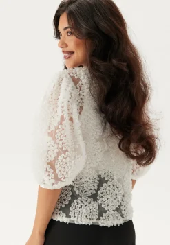 BUBBLEROOM Yksiväriset Puserot Ja Paidat|Tunikat Ja Puserot*3D Flower Puff Sleeve Blouse