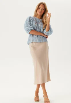 BUBBLEROOM Yksiväriset Puserot Ja Paidat|Tunikat Ja Puserot*3D Flower Puff Sleeve Blouse