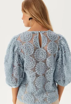 BUBBLEROOM Yksiväriset Puserot Ja Paidat|Tunikat Ja Puserot*3D Flower Puff Sleeve Blouse