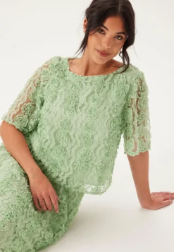 BUBBLEROOM Juhlasetit|Yksiväriset Puserot Ja Paidat*3D Flower Short Sleeve Blouse