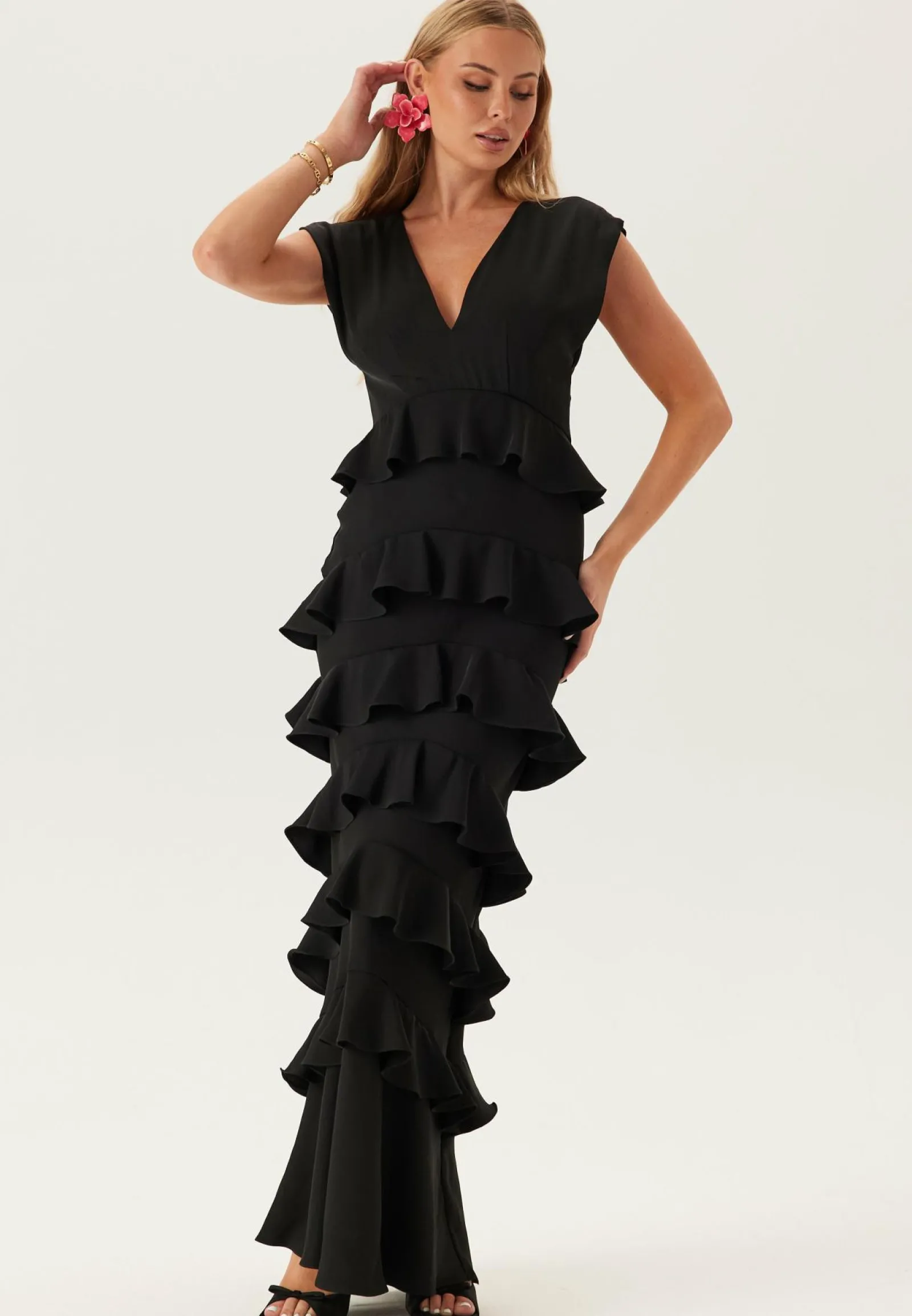 Bubbleroom Occasion Röyhelömekot|Morsiusneitomekot*Deep V-Neck Flounce Gown