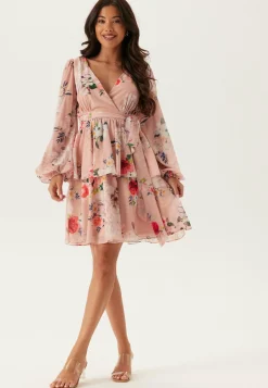 Goddiva Röyhelömekot|Kukkakuosiset Ja Kuviolliset Mekot*Floral Long Sleeve Tiered Skater Dress