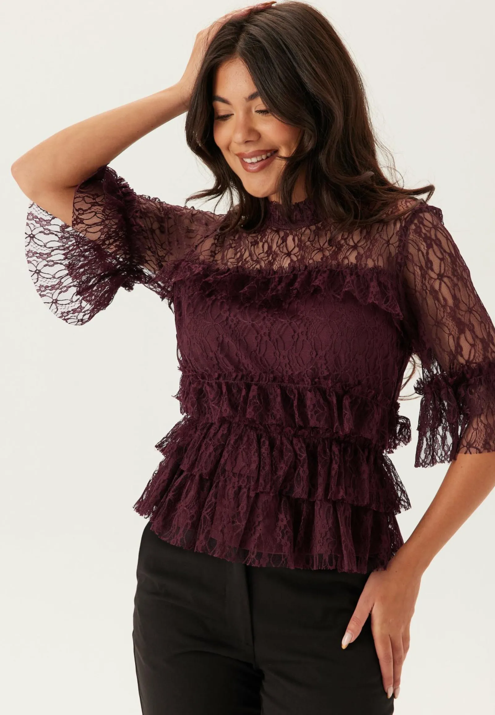 BUBBLEROOM Yksiväriset Puserot Ja Paidat|Röyhelöpuserot*Frill Lace Blouse
