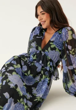 Bubbleroom Occasion Kukkakuosiset Ja Kuviolliset Mekot|Pitkähihaiset Mekot*Frill L/S Chiffon Midi Dress