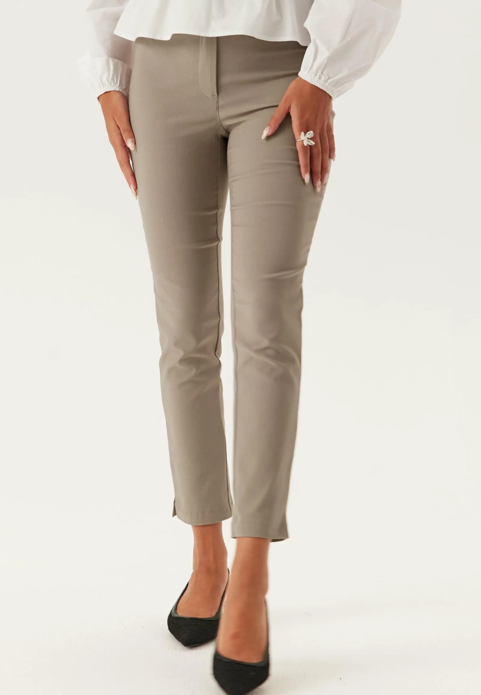 BUBBLEROOM Skinny-Housut|Suorat Housut*High Waist Stretchy Cropped Slit Trousers