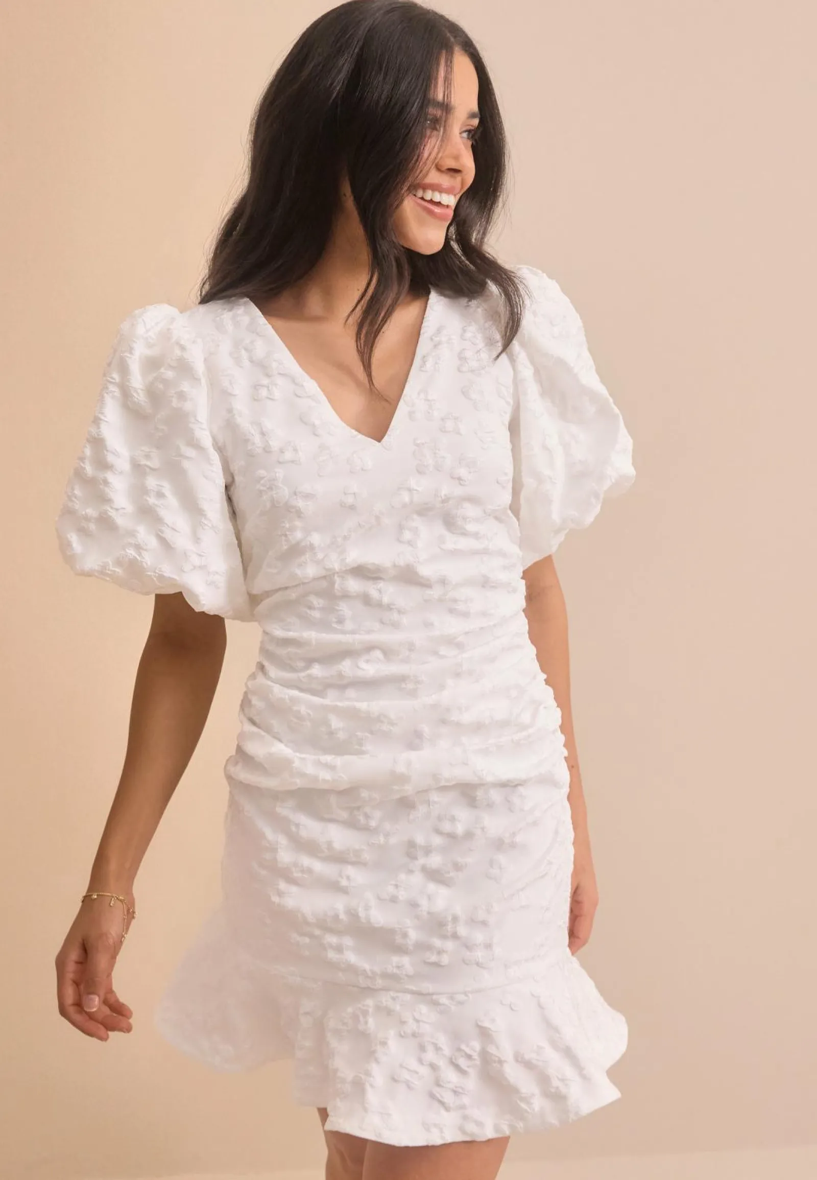 Bubbleroom Occasion Puhvihihalliset Mekot|Kesämekot*Jacquard Flounce Short Dress