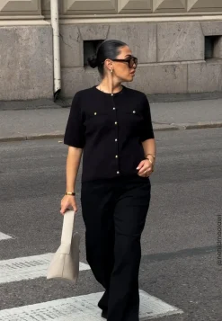 BUBBLEROOM Jerseypaidat|Neuletakit Ja Neuleet*Knitted Gold Button Cardigan