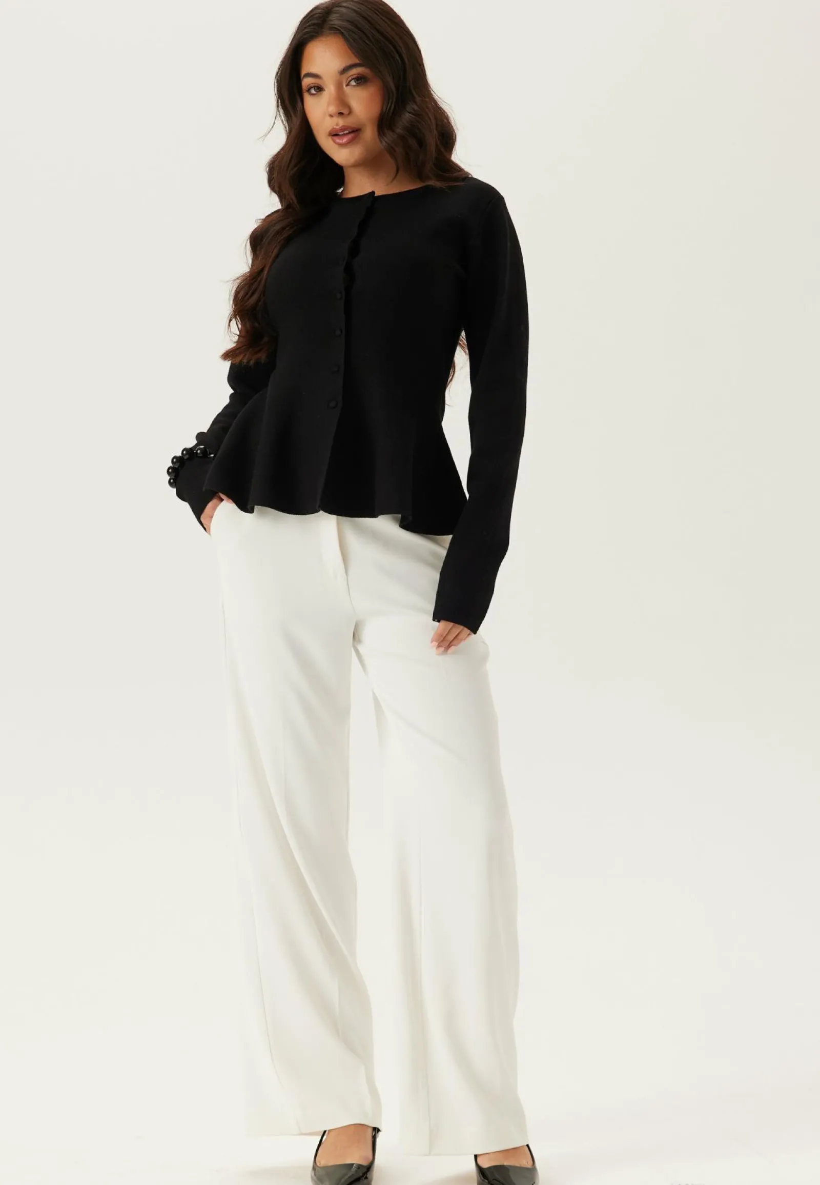 BUBBLEROOM Neuletopit|Neuletopit*Knitted Peplum Cardigan