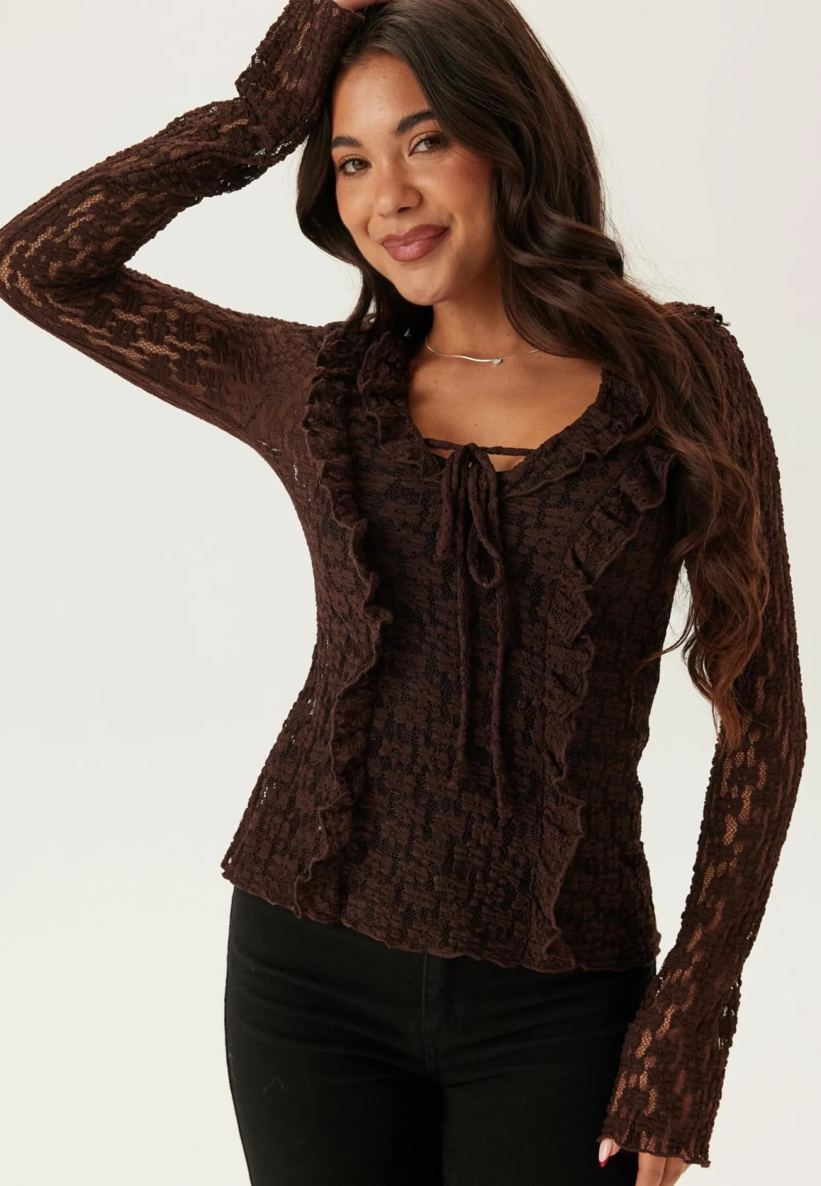 BUBBLEROOM Pitkähihaiset Topit|Pitsitopit*Lace Frill Top