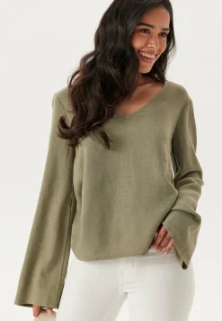 Happy Holly Rennot Setit|Yksiväriset Puserot Ja Paidat*Linen Wide Sleeve Blouse