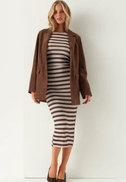 BUBBLEROOM Raidalliset Mekot|Pitkähihaiset Mekot*Long Sleeve Midi Dress