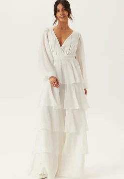 Goddiva Pitkähihaiset Mekot|Vanhojentanssimekot*Long Sleeve Tiered Maxi Dress