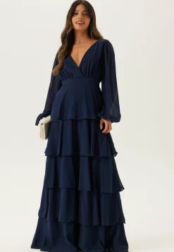 Goddiva Morsiusneitomekot|Juhlamekot*Long Sleeve Tiered Maxi Dress