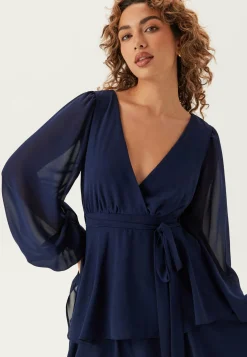 Goddiva Smokkimekot|Juhlamekot*Long Sleeve Tiered Midi Dress