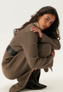 Object Collectors Item Ribatut Mekot|Pitkähihaiset Mekot*Objelva L/S RE V-NECK KNIT DRESS