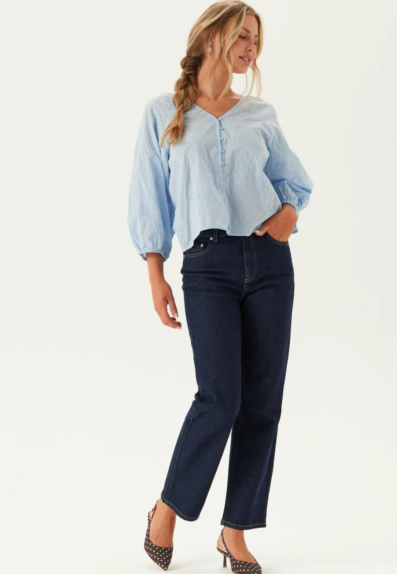 ONLY Yksiväriset Puserot Ja Paidat|Tunikat Ja Puserot*Onlzion 3/4 V-NECK EMB TOP WVN