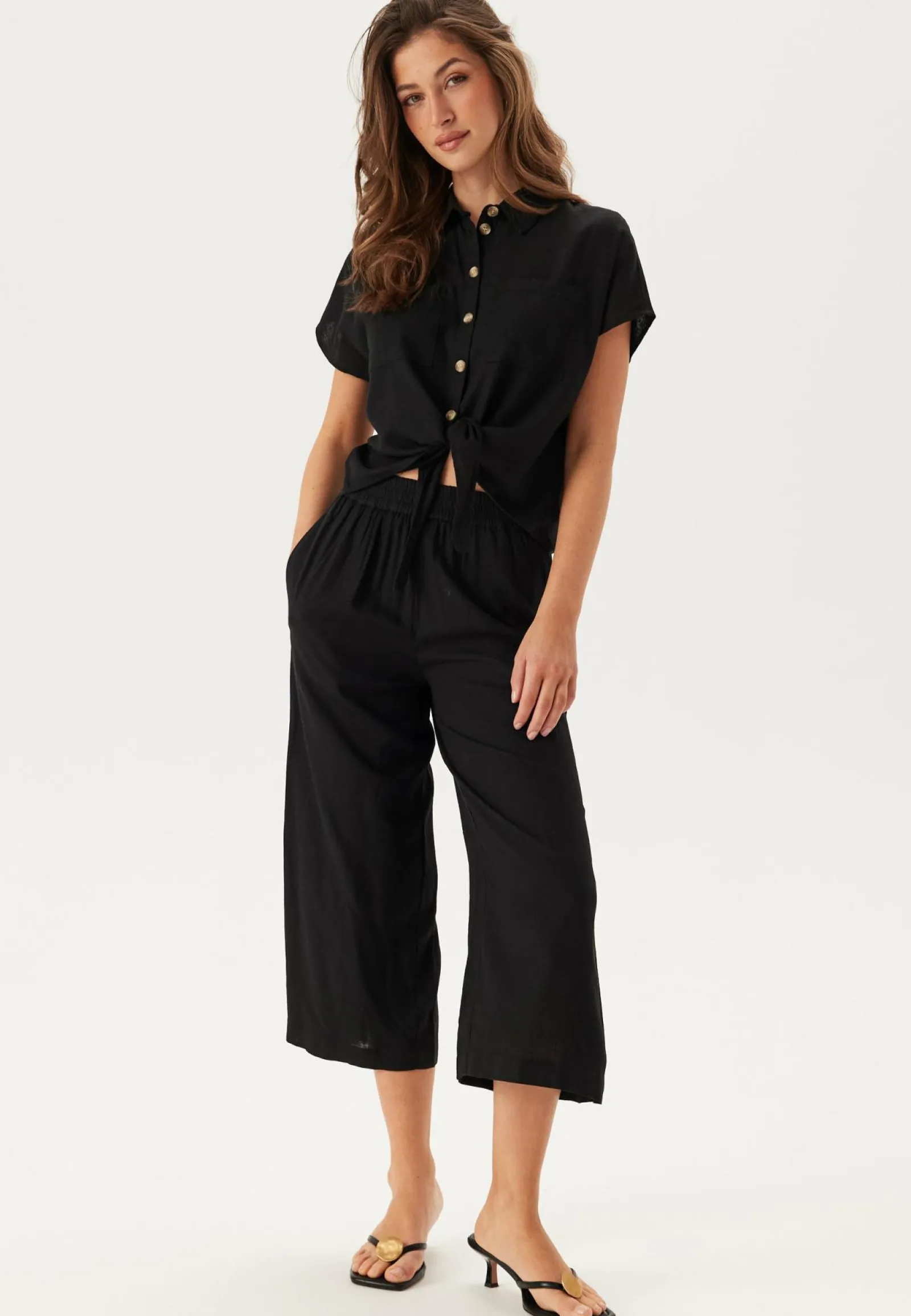 Pieces Rusetilliset Puserot|Yksiväriset Puserot Ja Paidat*Pcpia Ss Tie Shirt Wvn Noos