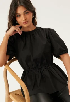 BUBBLEROOM Yksiväriset Puserot Ja Paidat|Röyhelöpuserot*Puff Sleeve Peplum Blouse