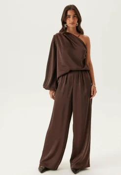 BUBBLEROOM Leveälahkeiset Housut|Korkeavyötäröiset Housut*Satin Trousers