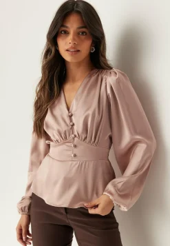 BUBBLEROOM Yksiväriset Puserot Ja Paidat|Tunikat Ja Puserot*Satin V-neck Blouse