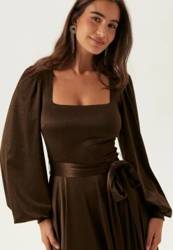 Goddiva Morsiusneitomekot|Satiinimekot*Satin Volume Sleeve Maxi Dress