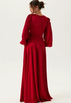 Goddiva Joulumekot|Satiinimekot*Satin Volume Sleeve Maxi Dress
