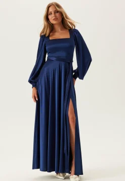 Goddiva Morsiusneitomekot|Pitkähihaiset Mekot*Satin Volume Sleeve Maxi Dress