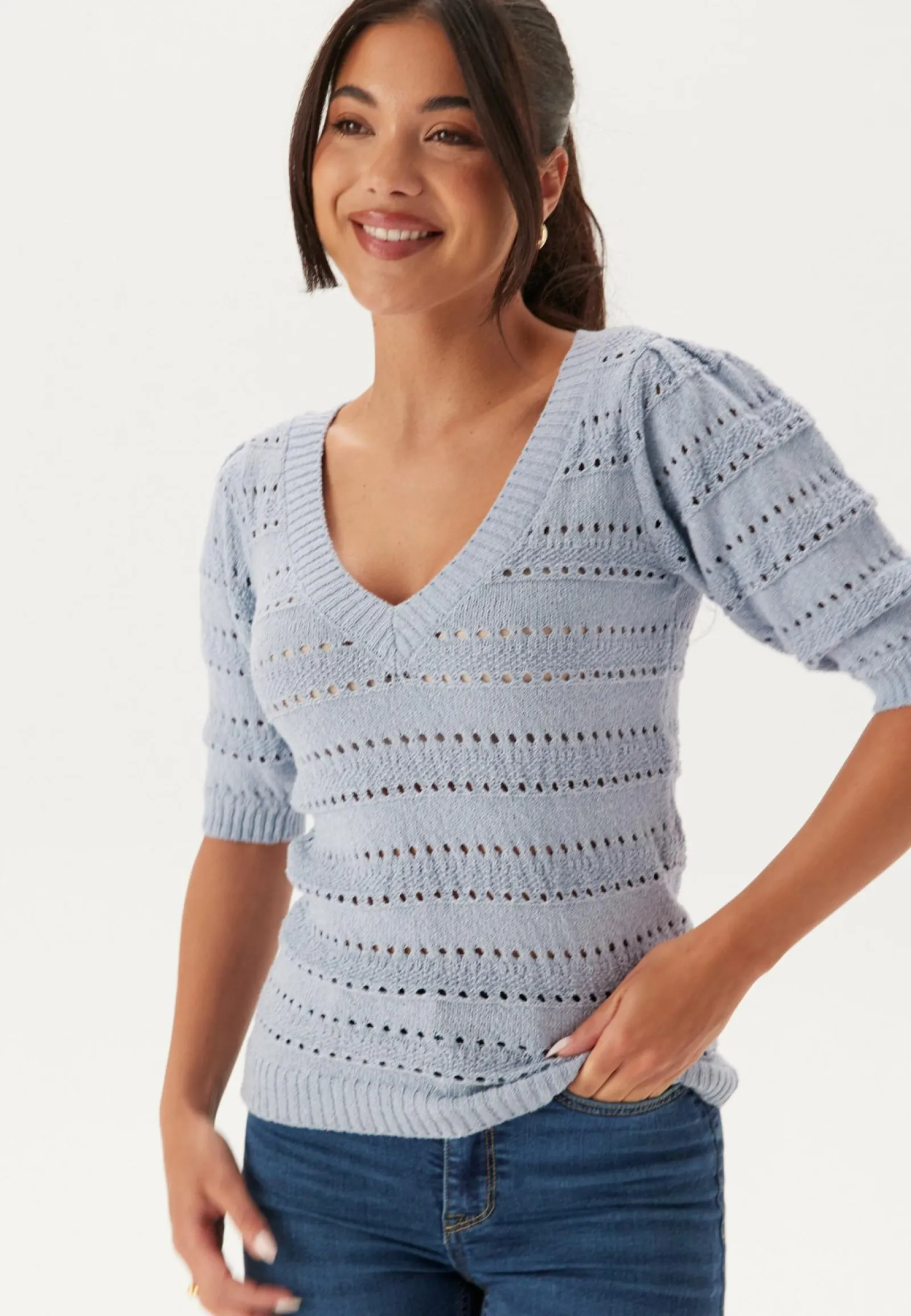 Happy Holly Neulepuserot|Neulotut Neulepuserot*Short Sleeve Knit Sweater