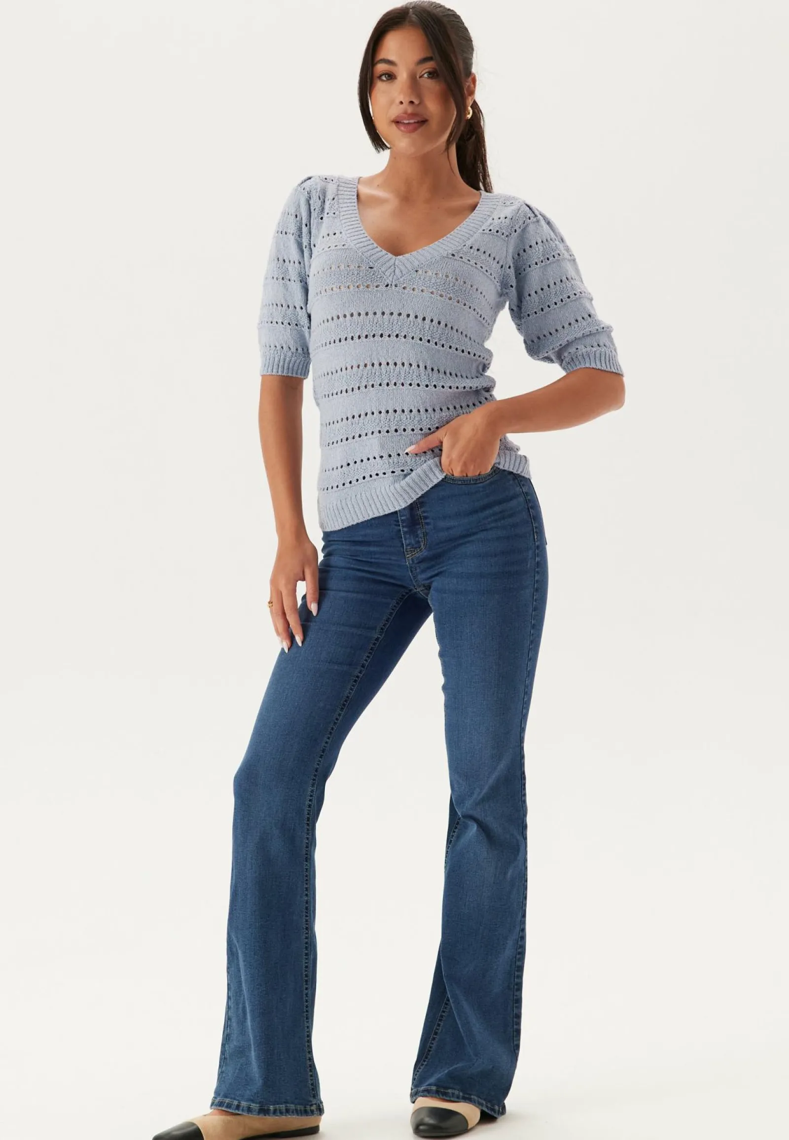 Happy Holly Neulepuserot|Neulotut Neulepuserot*Short Sleeve Knit Sweater