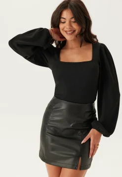 BUBBLEROOM Pitkähihaiset Topit|Yksiväriset Puserot Ja Paidat*Square Neck Balloon Sleeve Top