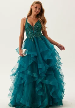 Christian Koehlert Iltapuvut|Maximekot*Tulle Frill Evening Dress with Lacing