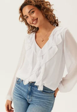 VILA Yksiväriset Puserot Ja Paidat|Röyhelöpuserot*Viane L/S V-NECK FRILL TOP V-N