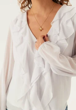 VILA Yksiväriset Puserot Ja Paidat|Röyhelöpuserot*Viane L/S V-NECK FRILL TOP V-N