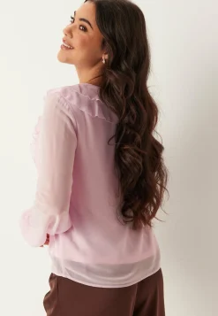 VILA Yksiväriset Puserot Ja Paidat|Röyhelöpuserot*Viane L/S V-NECK FRILL TOP V-N