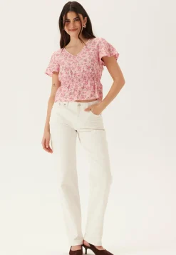 VERO MODA Hihattomat Puserot Ja Paidat|Kuviolliset Puserot*Vmjosie Ss V-neck Short Smock Top