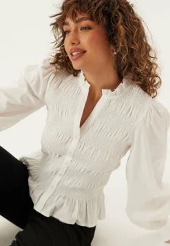 BUBBLEROOM Yksiväriset Puserot Ja Paidat|Rennot Puserot Ja Paidat*V-neck Cotton Smock Blouse