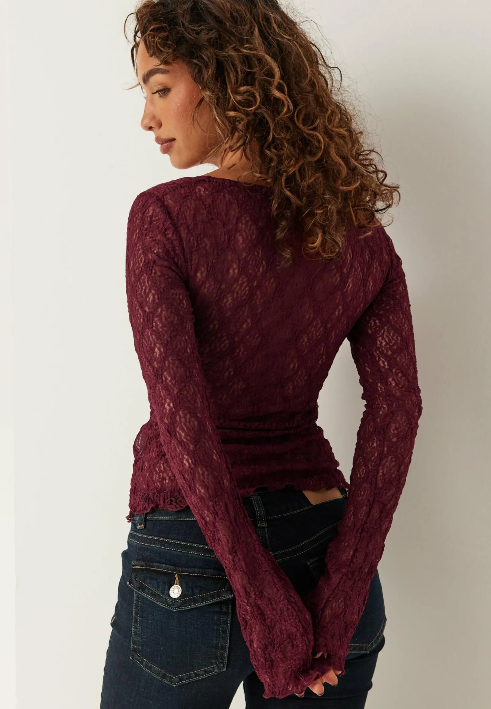 BUBBLEROOM Pitkähihaiset Topit|Pitsitopit*V-Neck Lace Top