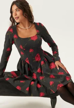 Bubbleroom Occasion Kukkakuosiset Ja Kuviolliset Mekot|Pitkähihaiset Mekot*Volume Skirt Long Sleeve Mini Dress